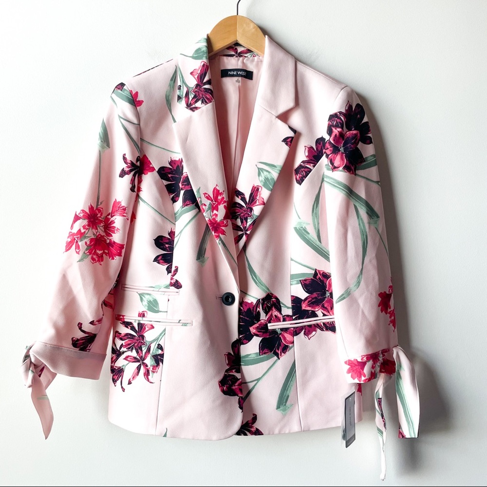 NWT Nine West Floral Tie Sleeve Blazer Jacket - Picture 2 of 8